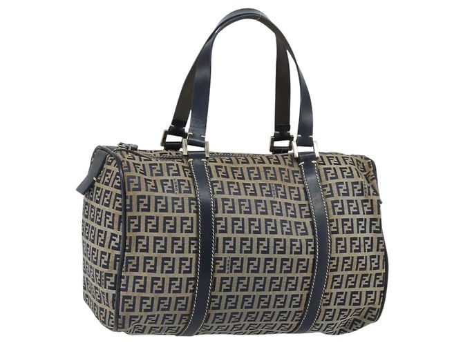 FENDI Zucchino Canvas Handtasche Navy Silber Authentisch 159400 Marineblau