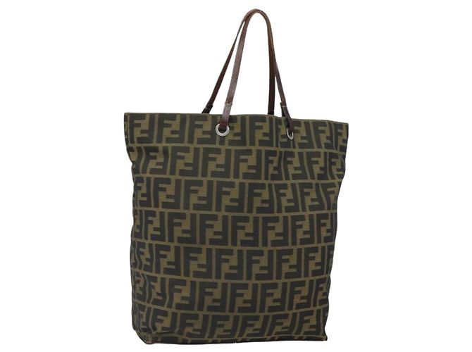Borsa a mano in tela Zucca FENDI marrone nera Auth BA9302 Nero