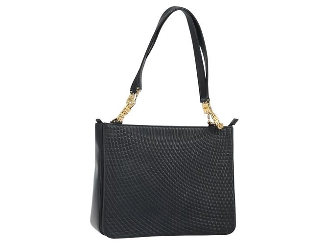 BALLY Bolsa Tote de Couro Preto Dourado Auth BA9361