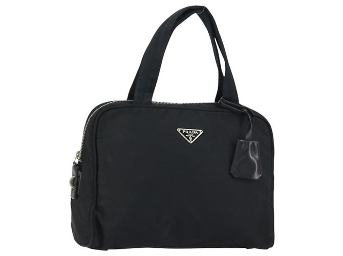 PRADA Borsa a mano in nylon nero argento Auth 159051