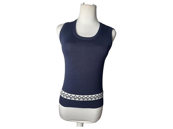 Gilet / Top Vintage Dior Oblique Monogram Blu Navy M