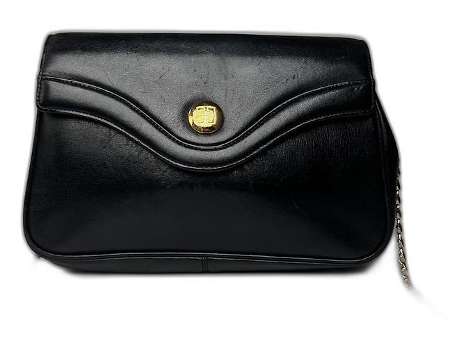 Schwarze Lederhandtasche mit Vintage Givenchy Kettenlogo