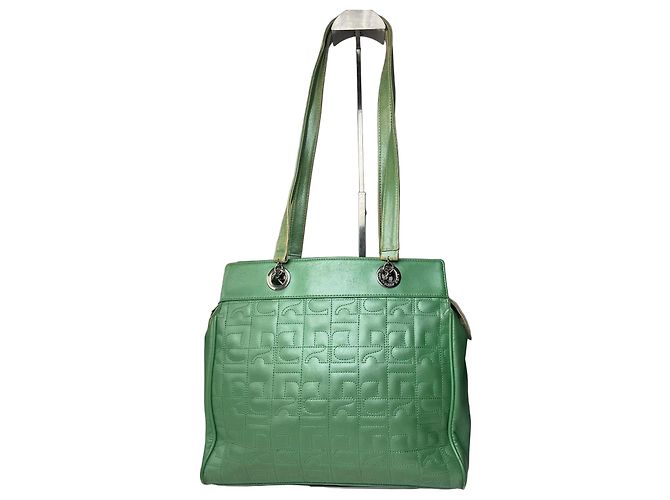Courreges Vintage Courrèges Leder Mobogram Handtasche grün