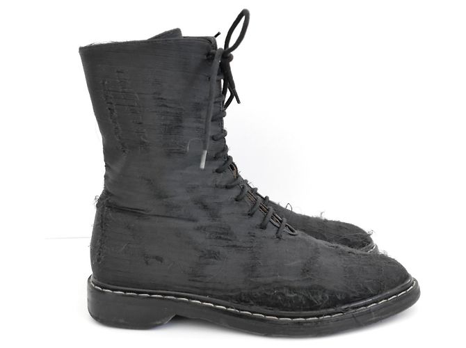 The Row Fara Distressed Silk Combat Boots Black