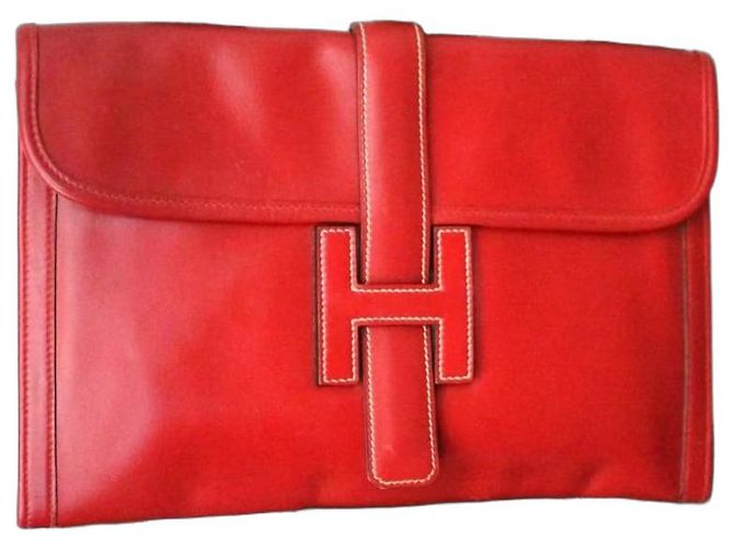 Clutch Jige de Hermès en cuero rojo Roja