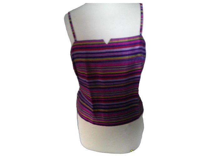 Alain Manoukian Striped Viscose Strap Top 42 Multiple colors