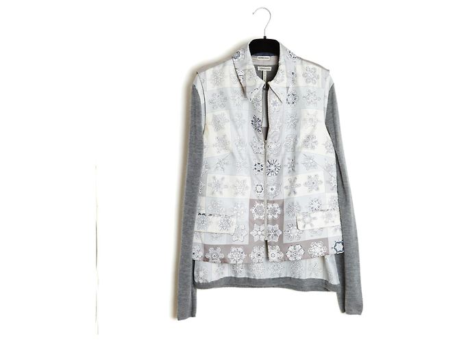 Hermès Twillaine Set FR40 Margiela Graues Seiden-Kaschmir-Ensemble UK12 US10