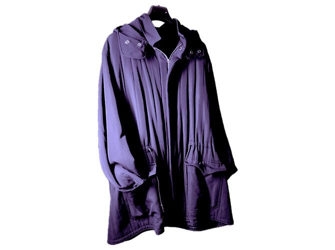 Autre Marque Giacca lunga con cappuccio in gabardine di lana blu navy L