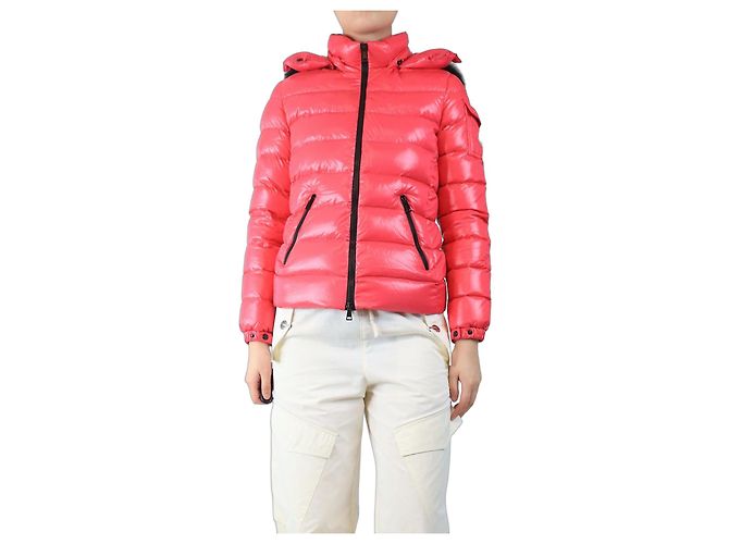 Moncler Rosa gefütterte Jacke mit Kapuze - Größe UK 10 Pink