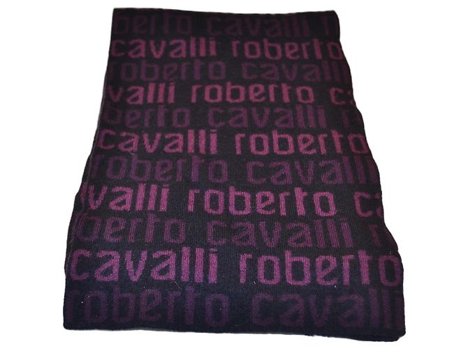 Sciarpa in lana Roberto Cavalli rosa e viola scuro