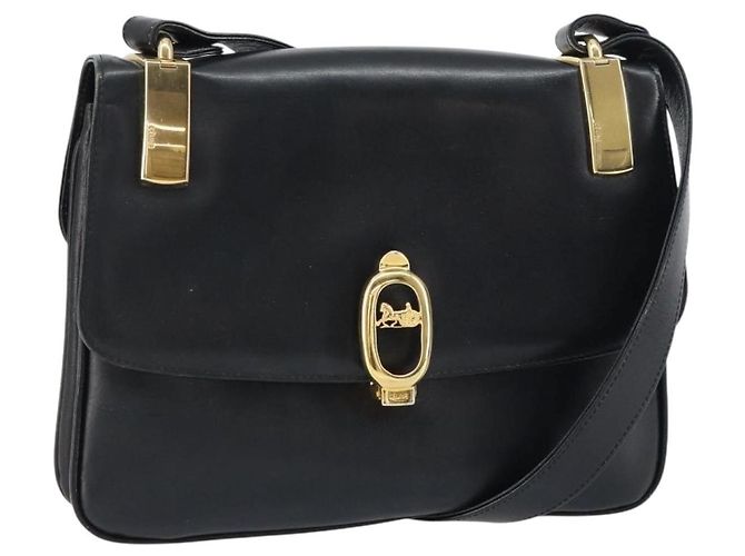 Borsa a Spalla CÉLINE Carrozza in Pelle Nera e Oro Auth 158123 Nero D'oro