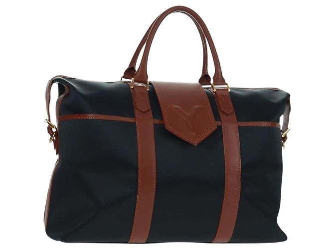 Bolsa Boston em nylon e couro Saint Laurent azul marinho dourado Auth bs31763