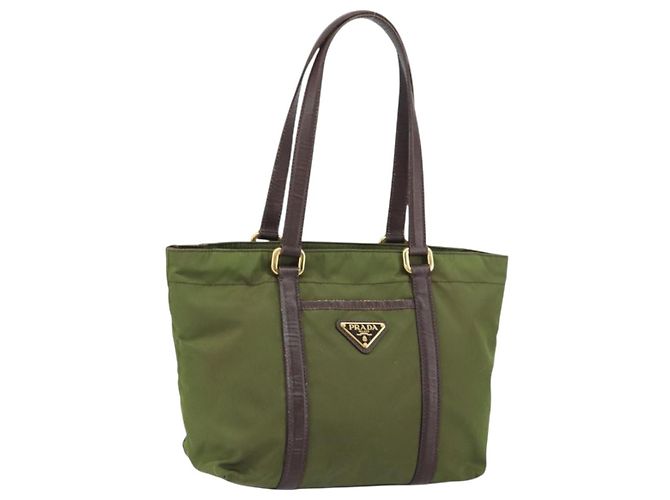 PRADA Sac à main en nylon vert or Auth 159309 Doré