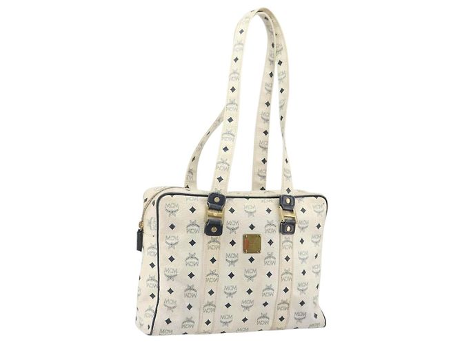 Borsa tote in pelle MCM Logogram Vicetos bianca e oro Auth BA9337 Bianco D'oro