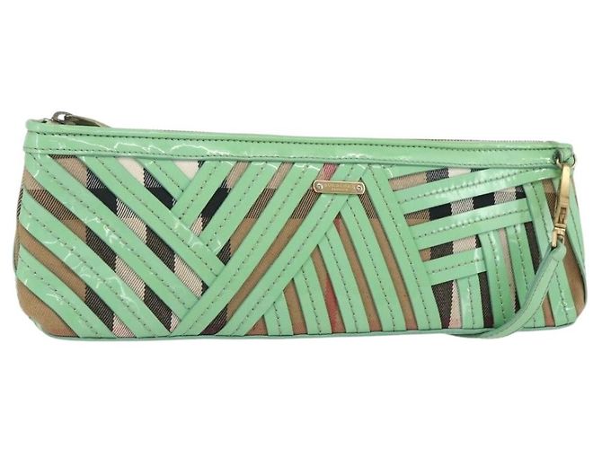 Burberry Borsa a spalla Nova Check in PVC Verde Oro Auth 162781V D'oro