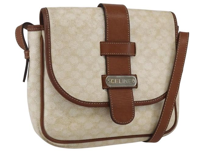 Céline CELINE Macadam Canvas Shoulder Bag PVC Leather White Silver Auth 159259