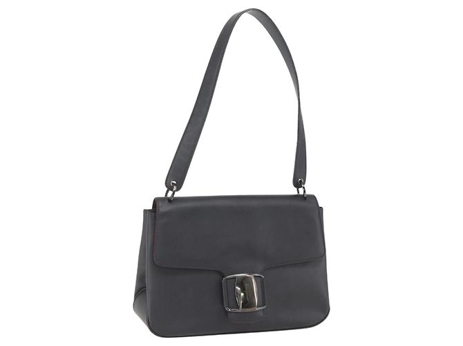 Borsa a Spalla Vala in Pelle Nera e Argento di Salvatore Ferragamo Auth BA9331 Nero