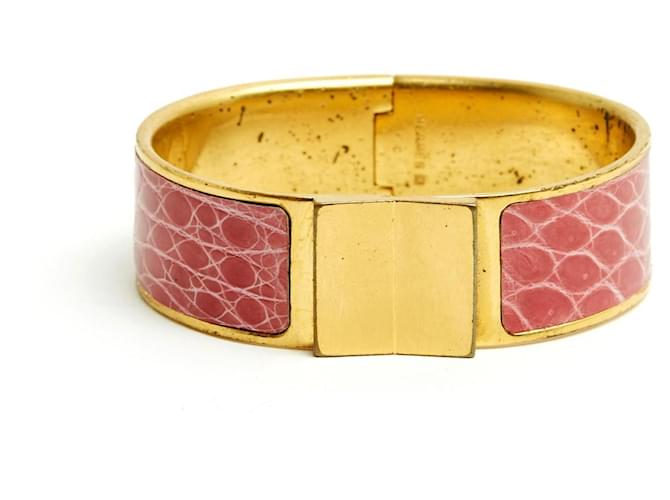 Hermès Clic Clac Large TGM Pink Leather Golden Metal Bracelet XL 