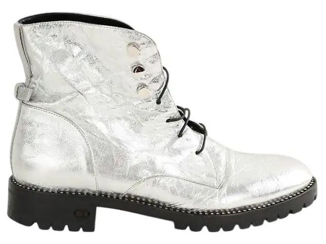 Dior Botas de couro prateadas com cadarço Prata