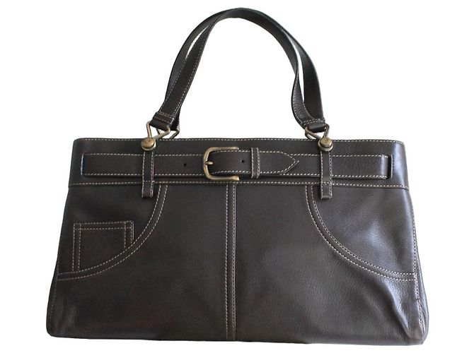 Bolsa de Mão Jeans Pocket em Couro Marrom da Dior