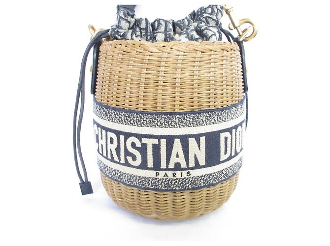 Borsa a Spalla in Vimini Oblique Christian Dior Blu navy