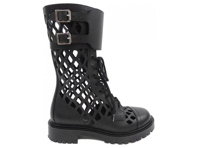 Botas Longas de Couro de Bezerro Christian Dior Preto