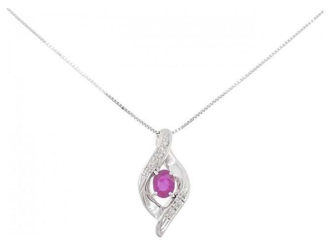 Autre Marque K10 Weißgold Rubin-Diamant-Halskette Rot