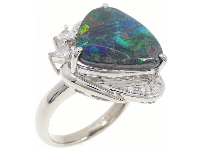 Autre Marque LuxUness Ouka Boulder Opal und Diamant Platinring Silber