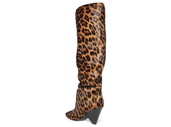 Botas Saint Laurent Niki de potro con estampado de leopardo Negro Beige Marrón oscuro