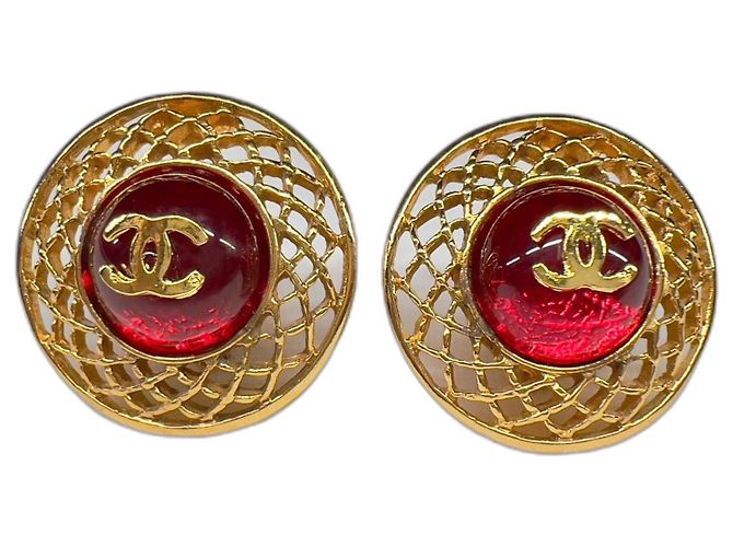 Orecchini a clip Chanel CC Mark rosso scuro e oro rari D'oro Bordò