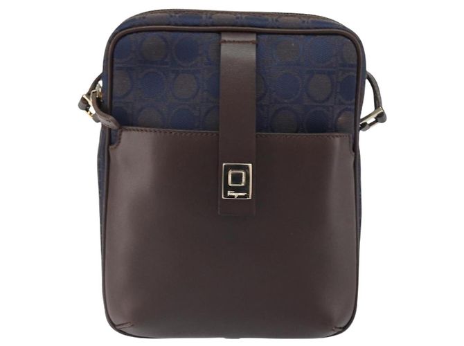 Borsa a Spalla Gancini in Nylon Salvatore Ferragamo Blu navy