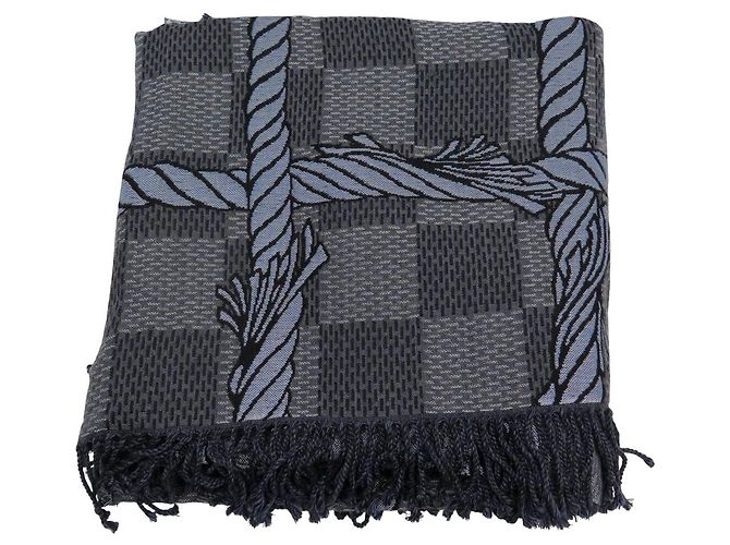 NEUE LOUIS VUITTON X CHRISTOPHER NEMETH DAMIER ROPE R2248 WOLLE DECKE Grau