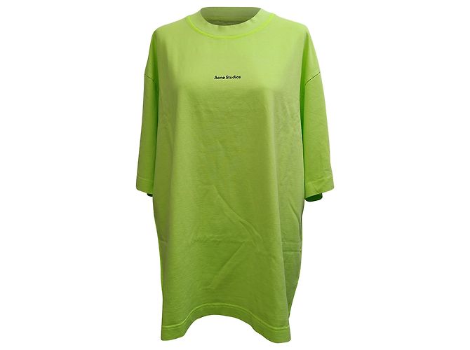 Acne Studios Erin Stamp T-Shirt Dress in Neon Green Cotton