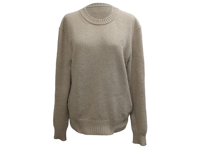 Bestickter Pullover AMI Paris aus beigem Kaschmir 