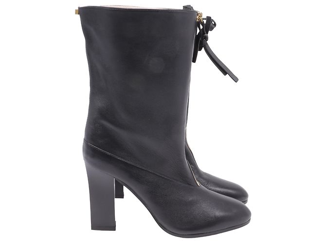 Stuart Weitzman Jett Front-Zipped Mid-Calf Boots in Black Leather