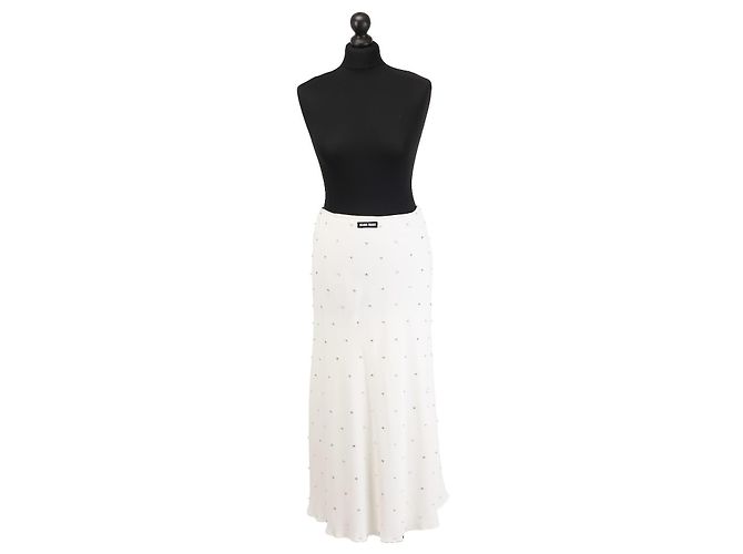 Falda midi blanca Miu Miu con adornos de cristal Blanco