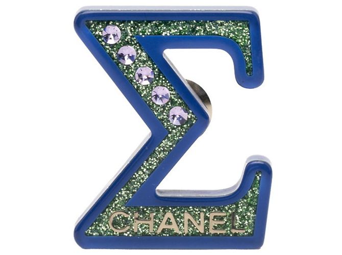 Spilla Logo Chanel Blu, Verde e Argento Metallo Plastica