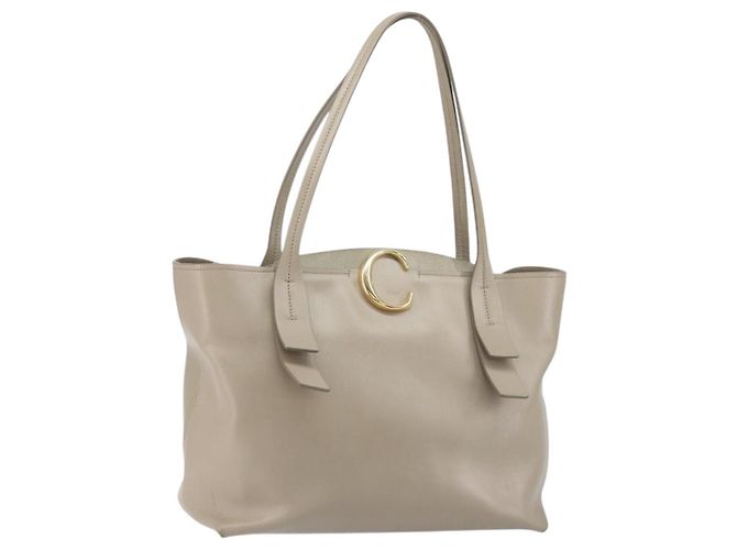 Chloé Bolsa Tote de couro bege e dourado Chloe C Auth am10250V