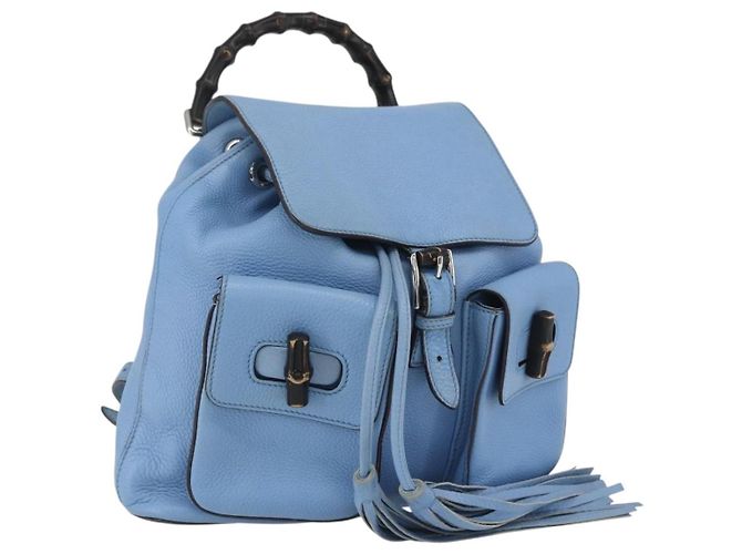 Gucci Bamboo Rucksack aus Leder hellblau Silber 370833 Auth BA9273V