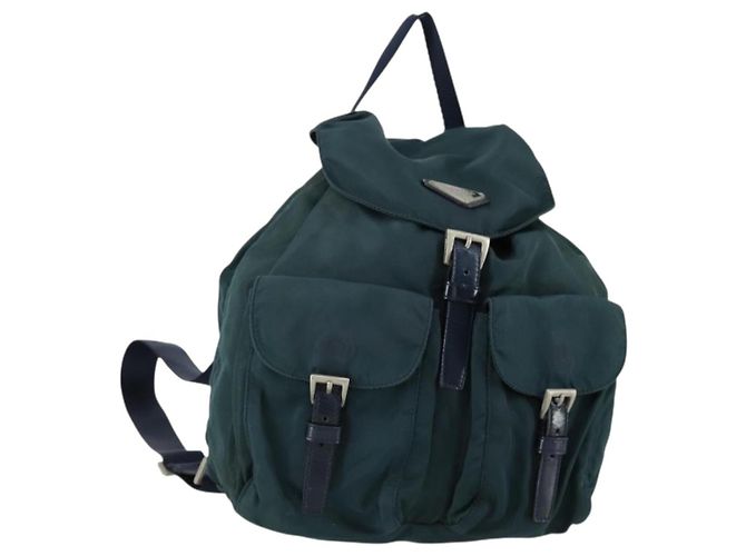PRADA Backpack Nylon Green Silver Auth 157004 Silvery