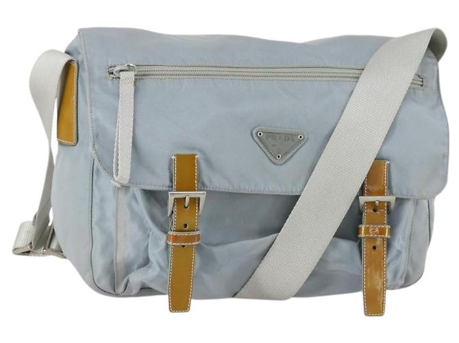 PRADA Shoulder Bag Nylon Blue Silver Auth 157777 Silvery