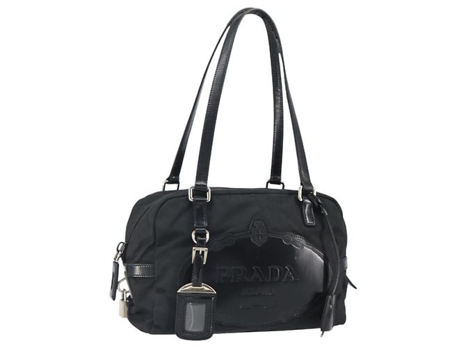PRADA Bolsa de mão em nylon preto prata Auth ka1246