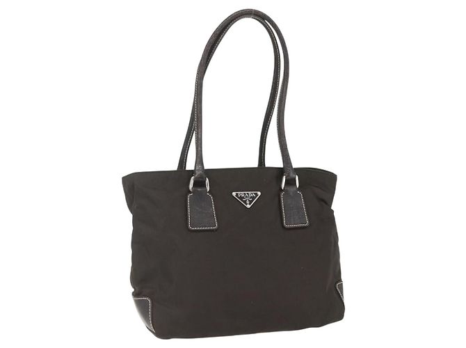PRADA Tote Bag aus Nylon Khaki Silber authentisch BA9383