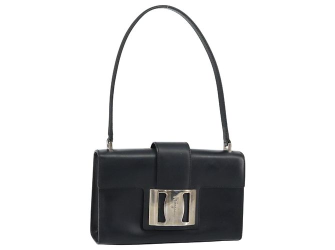 Borsa a mano Vala in pelle nera e argento di Salvatore Ferragamo Auth 160107 Nero