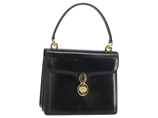 Borsa a mano GUCCI in pelle nera e oro Auth 159265 Nero D'oro