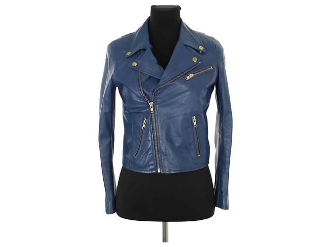 Maje Blaue Lederjacke