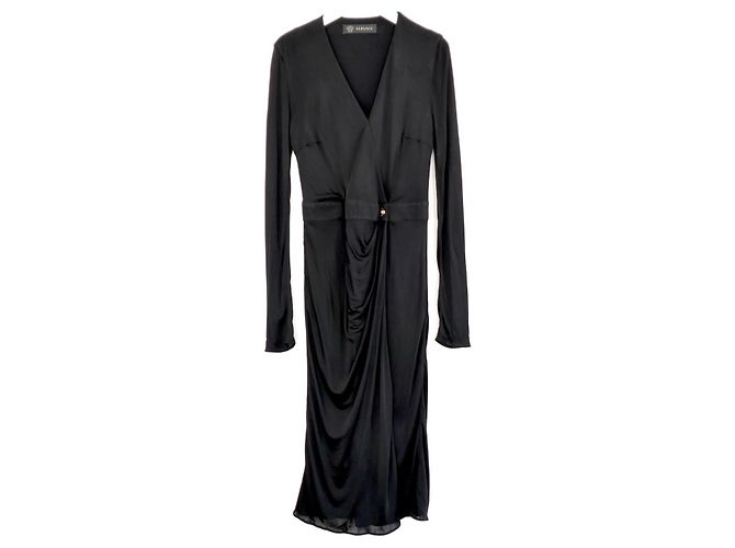 Robe drapée à boutons Méduse Versace Noir