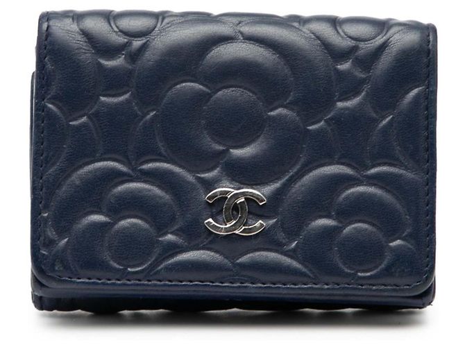 CHANEL Camellia Coco Mark Tri-fold Wallet Navy blue