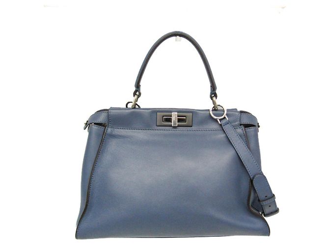 Fendi Peekaboo 8BN290 blaue Lederhandtasche