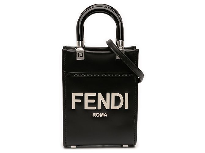 Fendi Mini Borsa Sunshine Shopper in Pelle Nera Nero